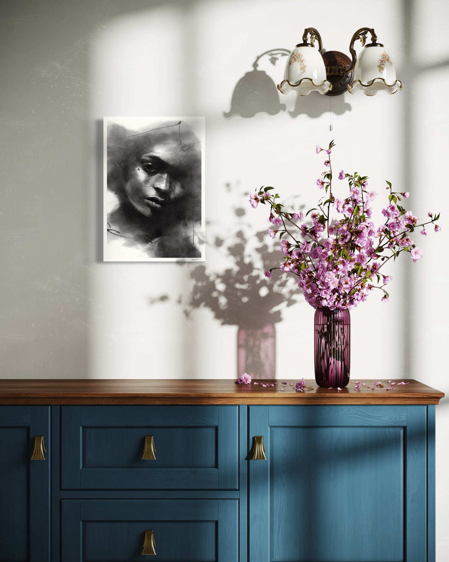 A3 art print of a charcoal drawing portraying a black woman in a contemplative pose